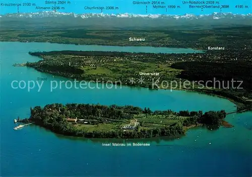 AK / Ansichtskarte Insel Mainau Blick auf Staad Konstanz und die Schweiz Alpenkette Fliegeraufnahme Kat. Konstanz Bodensee
