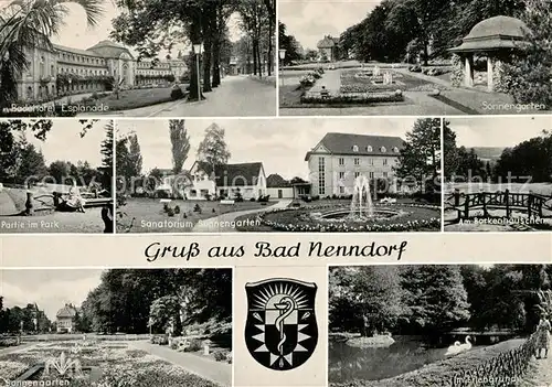 AK / Ansichtskarte Bad Nenndorf Badehotel Esplanade Sonnengarten Kurpark Sanatorium Borkenhaeuschen Erlengrund Schwanenteich Wappen Bad Nenndorf Kat. Bad Nenndorf