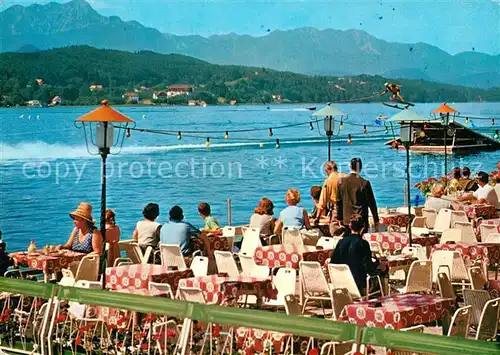 AK / Ansichtskarte Poertschach Woerthersee Werzer Strand mit Terrassen Cafe Poertschach Woerthersee Kat. Poertschach Woerther See Kaernten