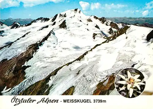 AK / Ansichtskarte Weisskugel Fliegeraufnahme oetztaler Alpen mit Hintereisferner  Weisskugel Kat. Langtaufers oetztaler Alpen