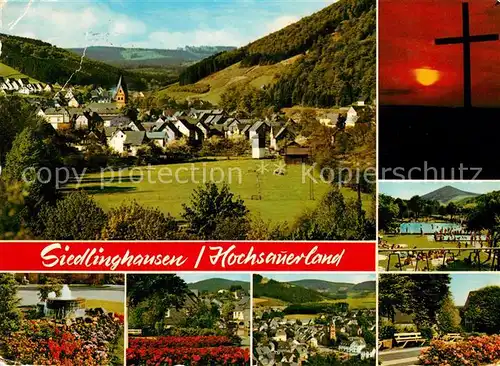 AK / Ansichtskarte Siedlinghausen Panorama Brunnen Kreuz Nachtaufnahme Park Fliegeraufnahme Siedlinghausen Kat. Winterberg