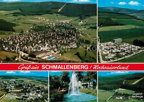 AK / Ansichtskarte Schmallenberg Fliegeraufnahme Jugendherberge Panoramen Wasserfontaene Schmallenberg Kat. Schmallenberg