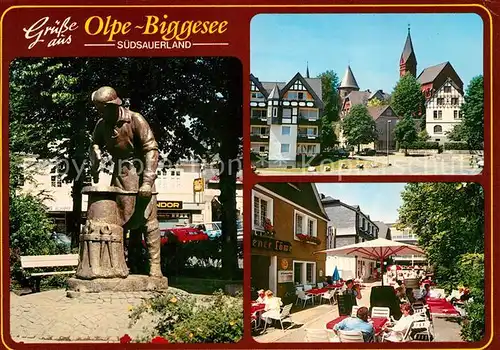 AK / Ansichtskarte Olpe Biggesee Denkmal Kirche Gasthaus Olpener Loewe Olpe Biggesee Kat. Olpe