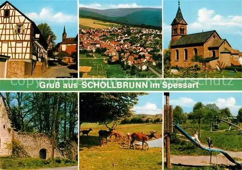 AK / Ansichtskarte Schollbrunn Spessart Kirche Spielplatz Wildgehege Schollbrunn Spessart Kat. Schollbrunn