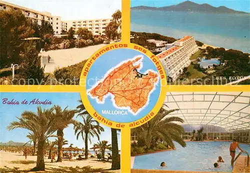 AK / Ansichtskarte Bahia de Alcudia Aparthotel Ses Fotges Fliegeraufnahme Strand Hallenbad Bahia de Alcudia