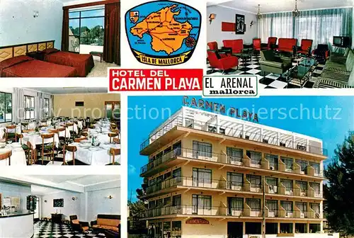 AK / Ansichtskarte El Arenal Mallorca Hotel del Carmen Playa Speisesaal TV Raum Zimmer El Arenal Mallorca Kat. S Arenal