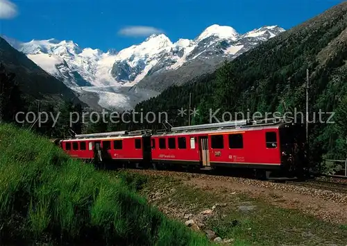 AK / Ansichtskarte Eisenbahn Barninabahn Morteratschgletscher Piz Palue Bellavista Oberengadin Eisenbahn Kat. Eisenbahn