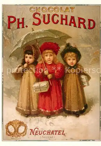 AK / Ansichtskarte Schokolade Chocolat Ph. Suchard Neuchatel Maedchen Regenschirm  Schokolade Chocolat Kat. Werbung