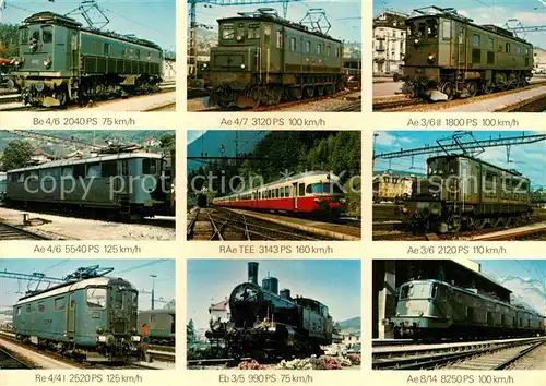 AK / Ansichtskarte Lokomotive Schweiz Be 4 6 2040 PS Ae 8 14 8250 PS Re 4 41 2520 PS Lokomotive Kat. Eisenbahn