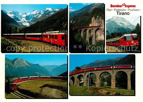 AK / Ansichtskarte Rhaetische Bahn Bernina Express Morteratsch Landwasser Viadukt Preda Alp Gruem   Kat. Eisenbahn