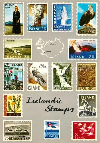 AK / Ansichtskarte Briefmarke auf Ak Icelandic Stamps Island  Briefmarke auf Ak Kat. Besonderheiten