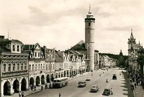 AK / Ansichtskarte Domazlice Historische Haeuser am Marktplatz mit Wachturm 13. Jhdt. Domazlice Kat. Taus