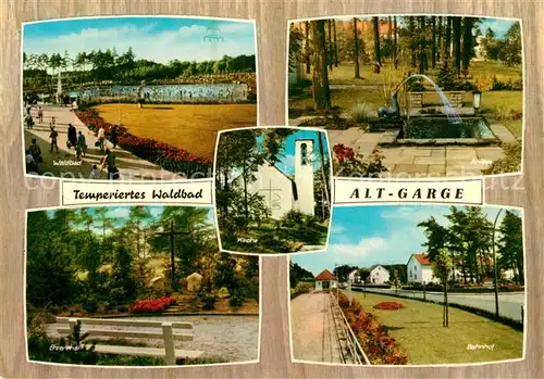 AK / Ansichtskarte Alt Garge Pension Meissner Waldbad Freibad Park Brunnen Kirche Bahnhof Alt Garge Kat. Bleckede