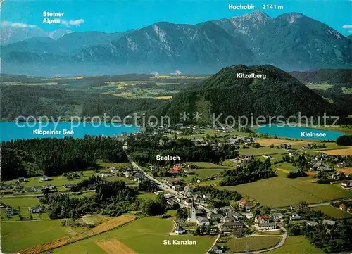 St Kanzian Klopeiner See Fliegeraufnahme mit Kleinsee Hochobir und Steiner Alpen Kanzian Klopeiner See Kat. St. Kanzian am Klopeiner See