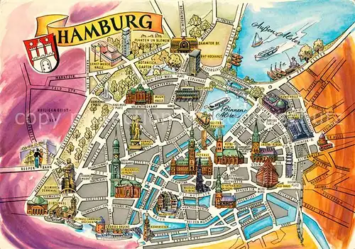Hamburg Stadtzentrum Stadtplan Binnenalster Aussenalster Hamburg Kat. Hamburg