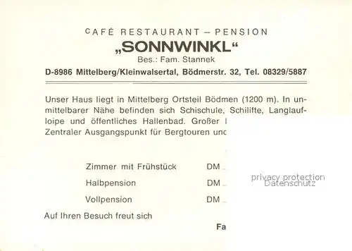Mittelberg Kleinwalsertal Cafe Restaurant Pension Sonnwinkl Mittelberg Kleinwalsertal Kat. Oesterreich