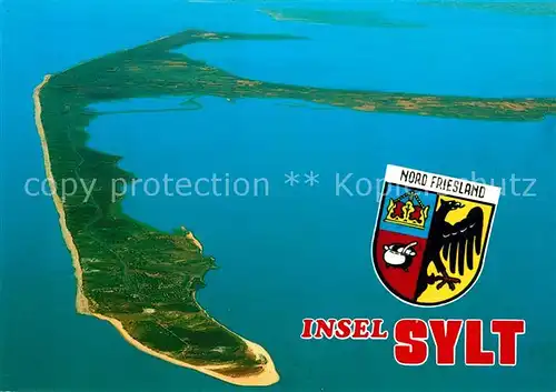 Insel Sylt Koenigin der Nordsee Luftaufnahme aus etwa 3500 m Hoehe Wappen Insel Sylt Kat. Westerland