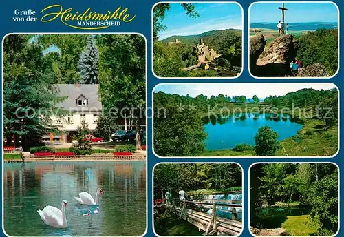 Manderscheid Eifel Cafe Restaurant Hotel Heidsmuehle Schwanenteich Teich Landschaftspanorama Felsen Gipfelkreuz Manderscheid Eifel Kat. Manderscheid