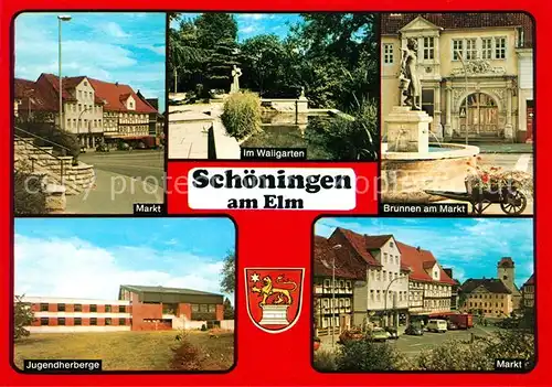 AK / Ansichtskarte Schoeningen Markt Jugendherberge Wallgarten Brunnen  Schoeningen Kat. Schoeningen