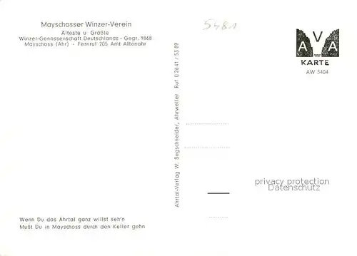 AK / Ansichtskarte Mayschoss Mayschosser Winzerverein Weinkeller Faesser aelteste Winzergenossenschaft Deutschlands Mayschoss Kat. Mayschoss