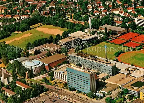 AK / Ansichtskarte Frankfurt Main Hessischer Rundfunk Gebaeude Tennisplaetze Sportstadion Fliegeraufnahme Frankfurt Main Kat. Frankfurt am Main