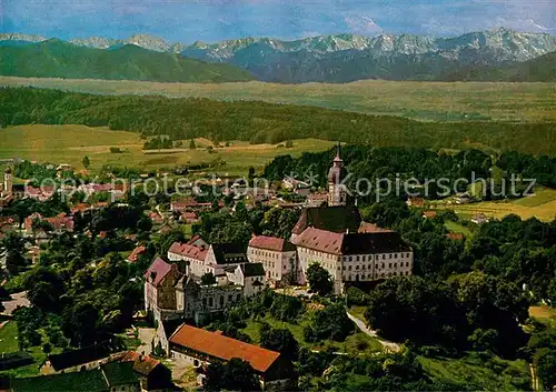 AK / Ansichtskarte Andechs Kloster Alpenpanorama Fliegeraufnahme Andechs Kat. Andechs