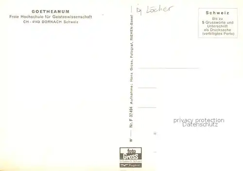 AK / Ansichtskarte Dornach SO Goetheanum Freie Hochschule fuer Geisteswissenschaften Fliegeraufnahme Dornach Kat. Dornach