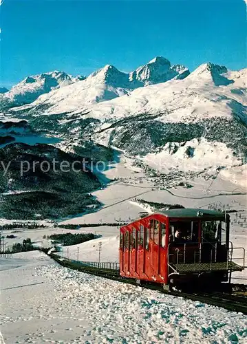 AK / Ansichtskarte Muottas Muragl Blick gegen Celerina Corviglia Piz Nair und Piz Julier Bergbahn Alpenpanorama Muottas Muraigl Kat. Muottas Muragl