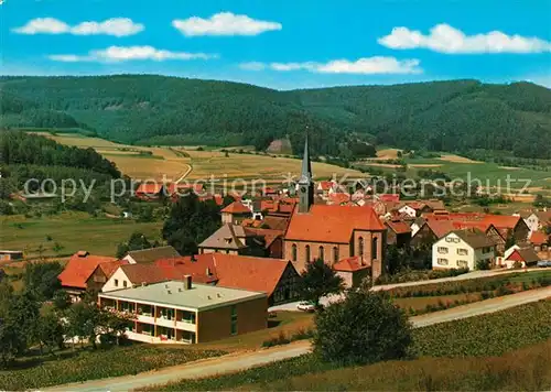 AK / Ansichtskarte Hettigenbeuern Ortsansicht mit Kirche Gasthaus Pension Zum Loewen Hettigenbeuern Kat. Buchen (Odenwald)