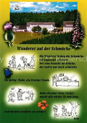 AK / Ansichtskarte Gehlberg Wanderer auf der Schmuecke Rasthaus Waldhotel am Rennsteig Gehlberg Kat. Gehlberg