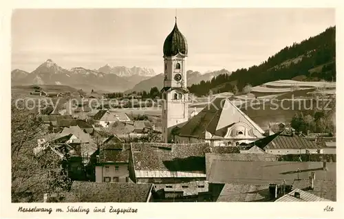 AK / Ansichtskarte Nesselwang mit Kirche Saeuling und Zugspitze Nesselwang Kat. Nesselwang