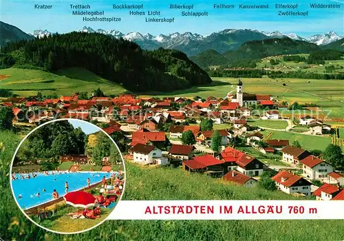 AK / Ansichtskarte Altstaedten Allgaeu Panorama Schwimmbad Bergkette Altstaedten Allgaeu