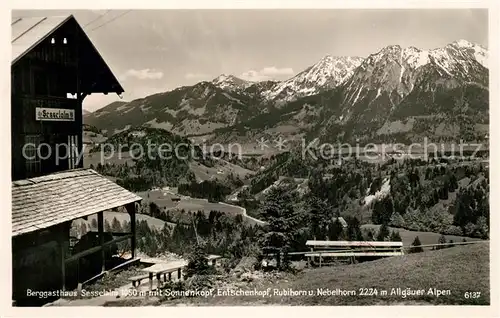 AK / Ansichtskarte Oberstdorf Berggasthaus Sesselalm mit Sonnenkopf Entschenkopf Rubihorn und Nebelhorn Oberstdorf Kat. Oberstdorf