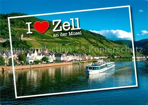 AK / Ansichtskarte Zell Mosel Blick zum Ort mit Fahrgastschiff Zell Mosel Kat. Zell (Mosel)