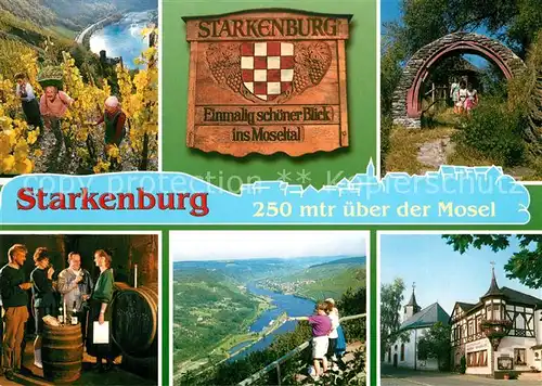AK / Ansichtskarte Starkenburg Teilansichten Weindorf Weinberg Weinlese Weinkeller Panorama Moseltal Starkenburg Kat. Starkenburg