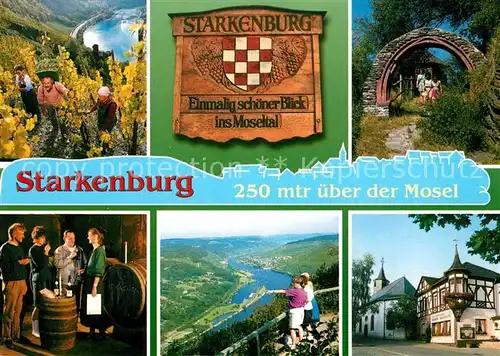 AK / Ansichtskarte Starkenburg Weinhaus Schoene Aussicht Weinberbe Weinlese Weinkeller Panorama Moseltal Starkenburg Kat. Starkenburg