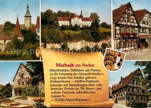 AK / Ansichtskarte Marbach Neckar Teilansichten Altstadt Fachwerkhaeuser Schloss Chronik Wappen Marbach Neckar Kat. Marbach am Neckar