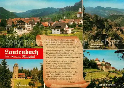 AK / Ansichtskarte Lautenbach Gernsbach Stadtpanorama Lautenfelsen Teufelsmuehle Schloss Eberstein Lautenbach Gernsbach Kat. Gernsbach