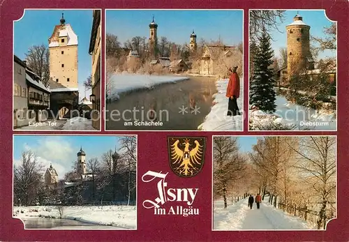 AK / Ansichtskarte Isny Allgaeu Espantor Schaechele Diebsturm Winterspaziergang Isny Allgaeu Kat. Isny im Allgaeu