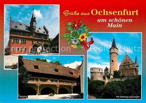 AK / Ansichtskarte Ochsenfurt Rathaus Spitalhof Alte Befestigungsanlagen Ochsenfurt Kat. Ochsenfurt