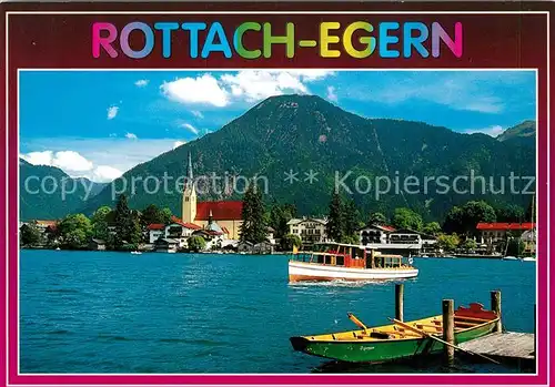 AK / Ansichtskarte Rottach Egern Seepanorama Kirche Schifffahrt Rottach Egern Kat. Rottach Egern