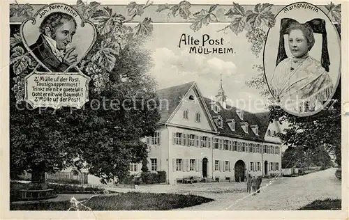 AK / Ansichtskarte Muellheim Baden Gasthaus Alte Post Portrait Joh Peter Hebel Markgraeflertracht Muellheim Baden Kat. Muellheim