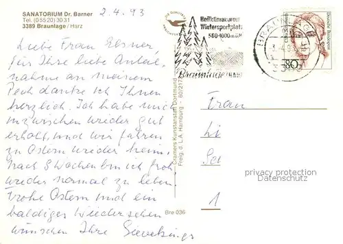 AK / Ansichtskarte Braunlage Sanatorium Dr. Barner Braunlage Kat. Braunlage Harz