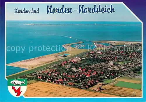 AK / Ansichtskarte Norden Norddeich Ostfriesland Fliegeraufnahme mit Hafen und Strand Norden Nordde Kat. Norden