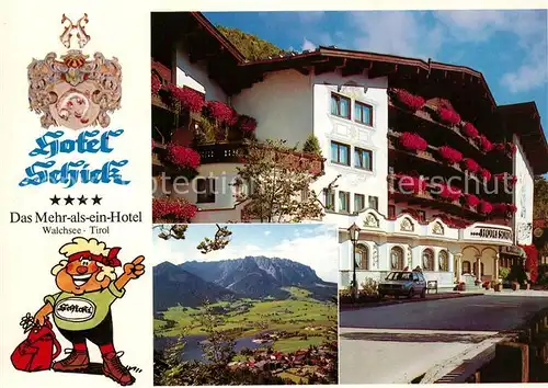 AK / Ansichtskarte Walchsee Tirol Hotel Schick Wappen Landschaftspanorama Alpen Walchsee Tirol Kat. Walchsee