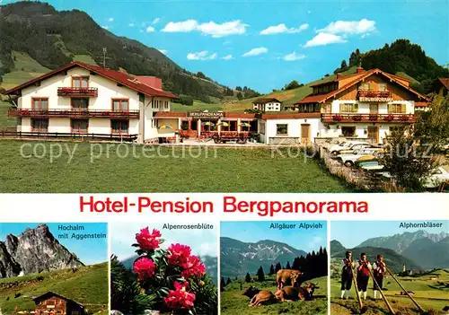 AK / Ansichtskarte Weissbach Pfronten Hotel Pension Bergpanorama Hochalm Aggenstein Alpenrosenbluete Allgaeuer Alpvieh Alphornblaester Weissbach Pfronten Kat. Pfronten