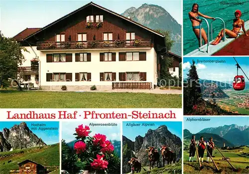 AK / Ansichtskarte Steinach Pfronten Landhaus Haf Freibad Breitenbergbahn Alphornblaeser Allgaeuer Alpvieh Alpenrosenbluete Hochalm Aggenstein Steinach Pfronten Kat. Pfronten