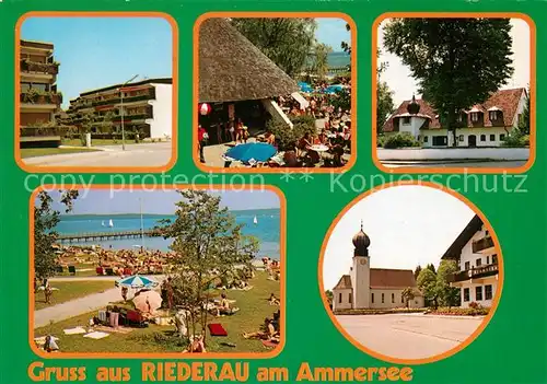 AK / Ansichtskarte Riederau Ammersee Strand Kirche Liegewiese Hotelanlagen Riederau Ammersee
