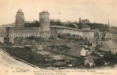 Fougeres Vue panoramique sur le Chateau St Sulpice St Leonard et la Tour de l Horloge Fougeres Kat. Fougeres