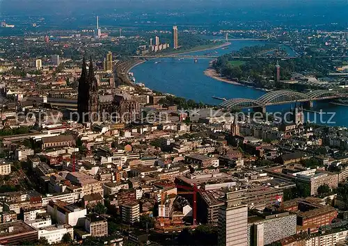 AK / Ansichtskarte Koeln_Rhein Fliegeraufnahme mit Dom Altstadt Hohenzollern Bruecke Koeln Rhein Kat. Koeln